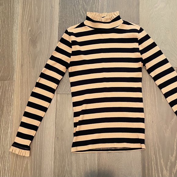 J. Crew Vintage rib ruffle mockneck tee in stripe - Picture 1 of 5